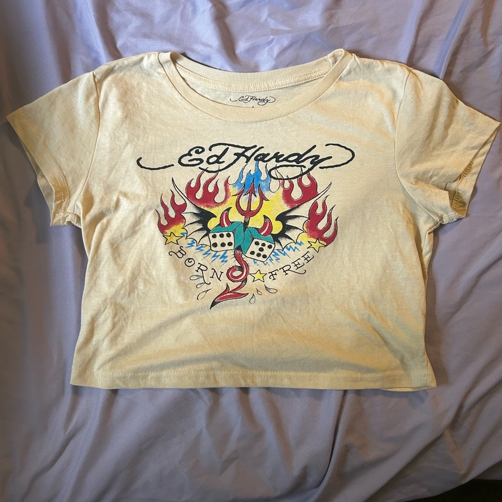 Ed Hardy Beige Graphic Tee